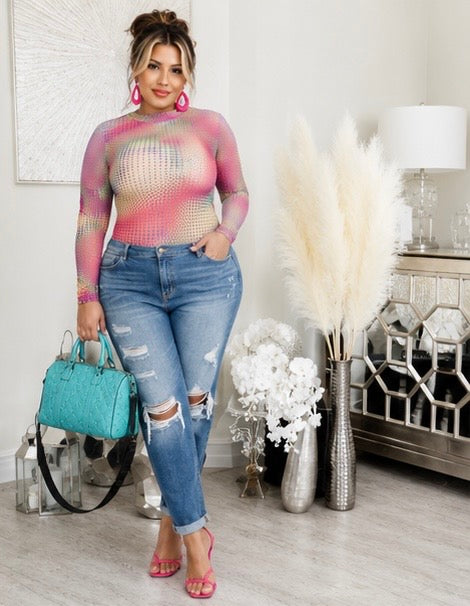 Color Blast See Through Plus Size Bodysuit