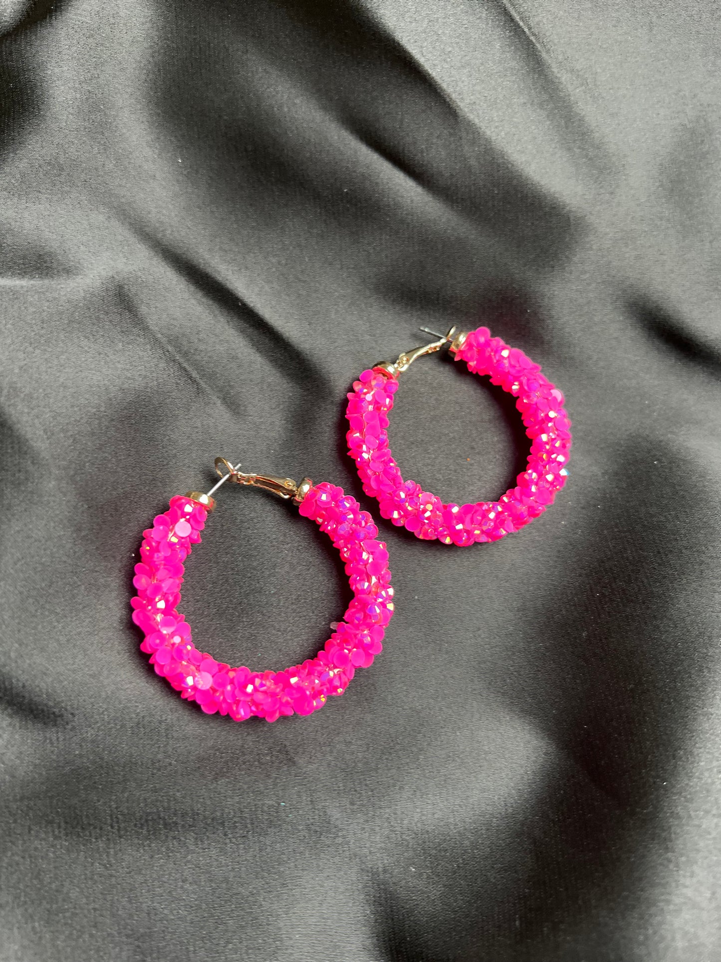 Shimmering Hot Pink Hoop Earrings