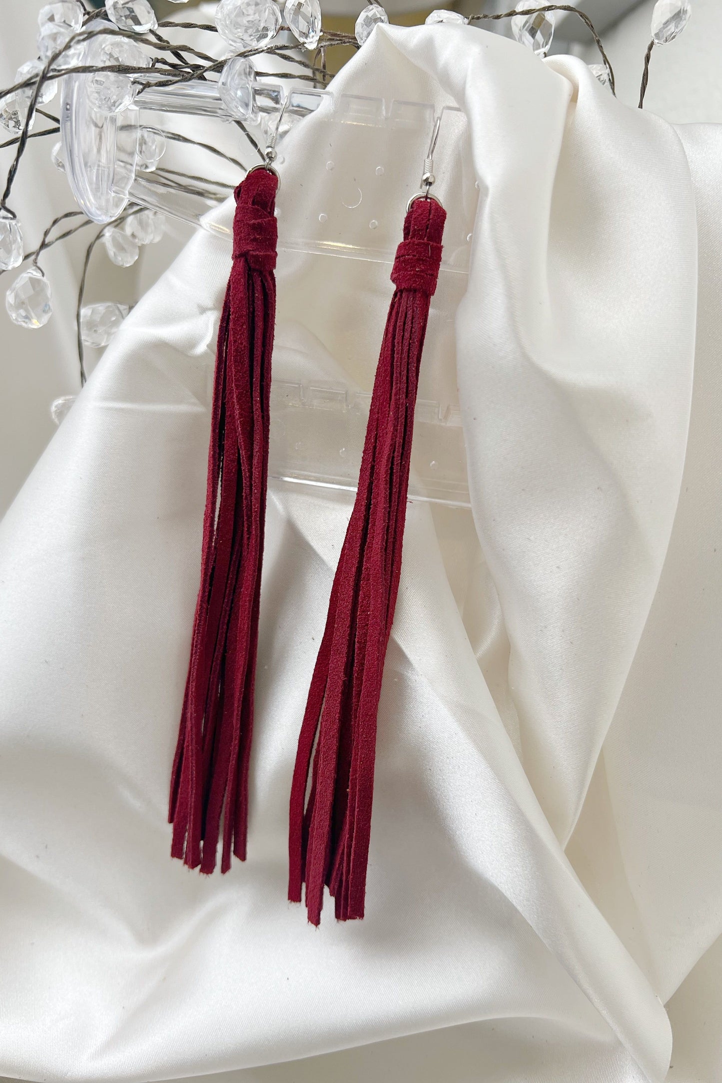 Leather Single Line Tassel Earrings