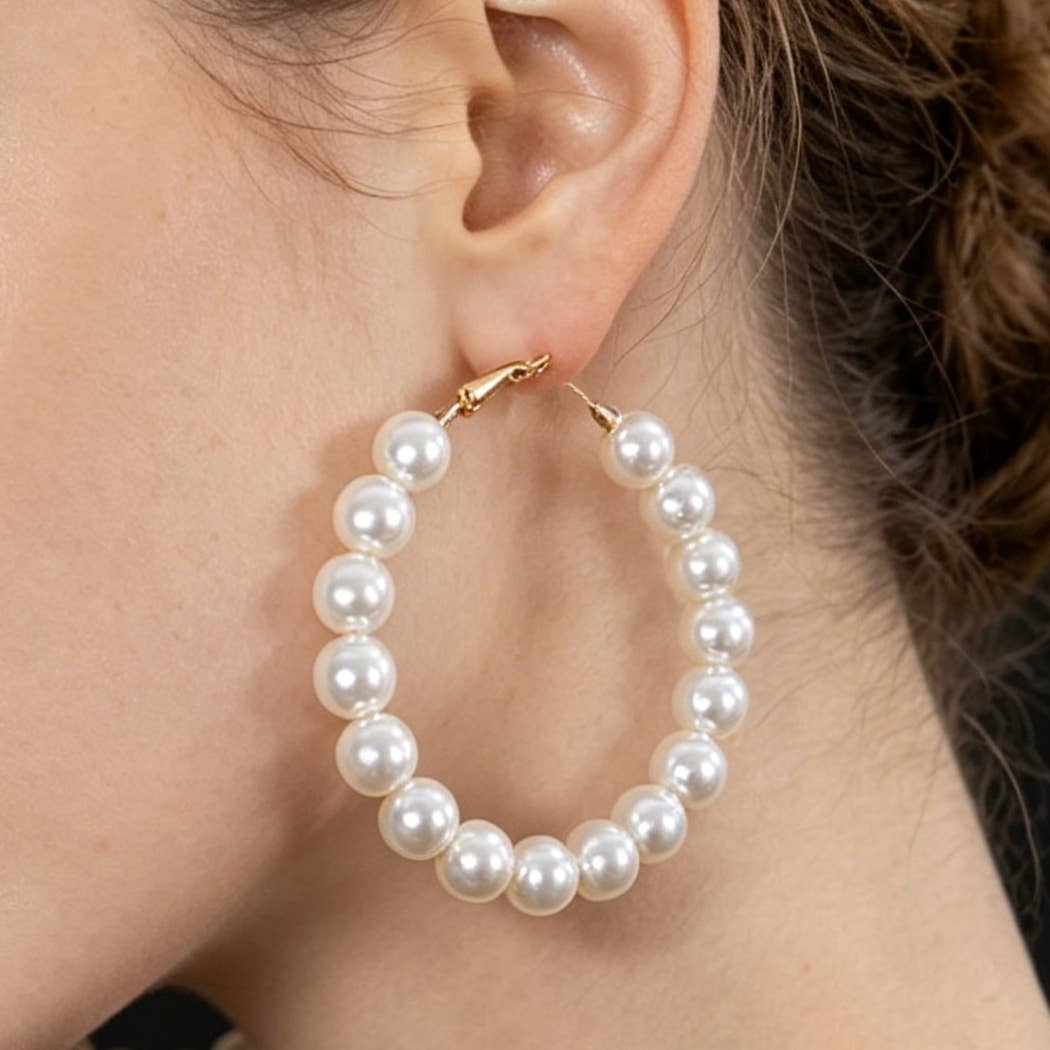 Upside Down Pearl Hoop Earring