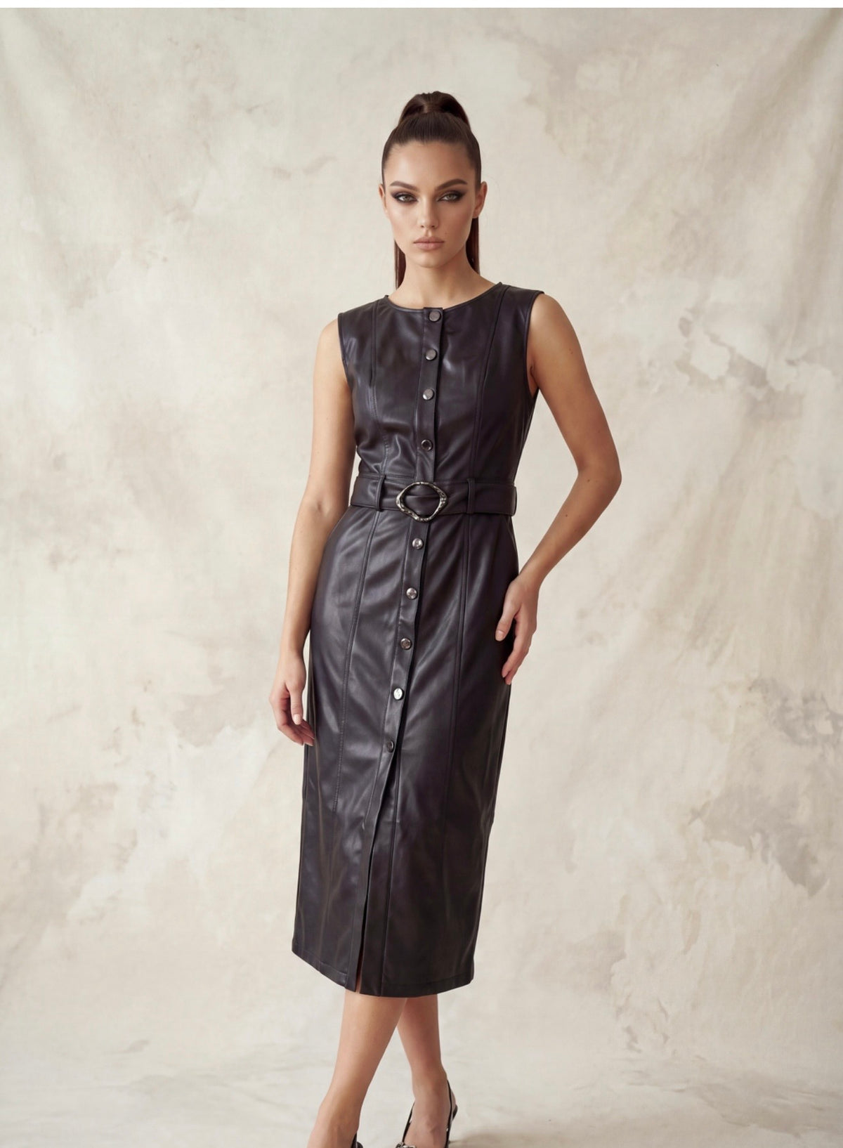 Deep Dark Brown Button Down Dress: Posh Adara
