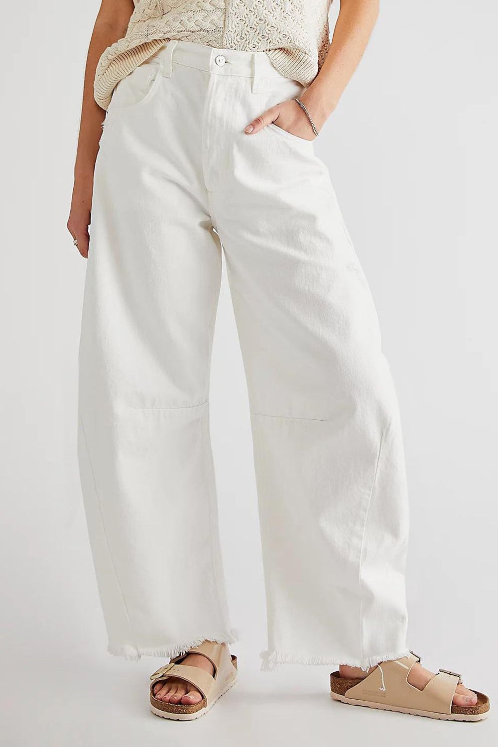 Raw Hem Wide Leg Jeans with Pockets