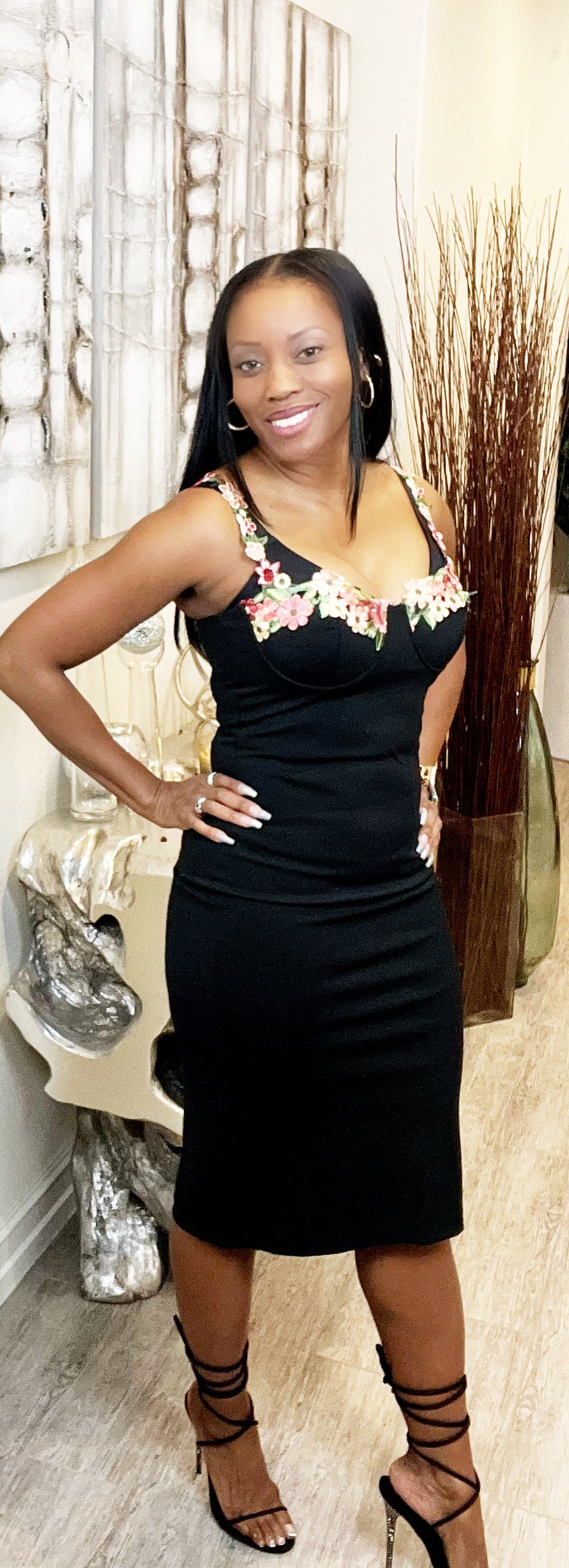 Flower Trim Bodycon Dress