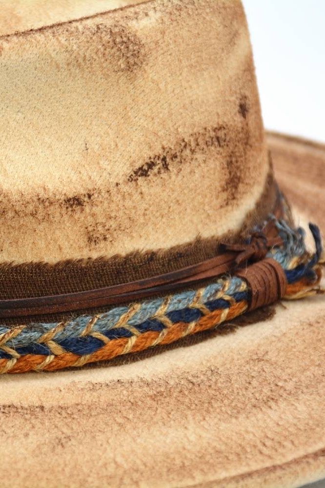 Distress Wool Hat (light tan and brown band)