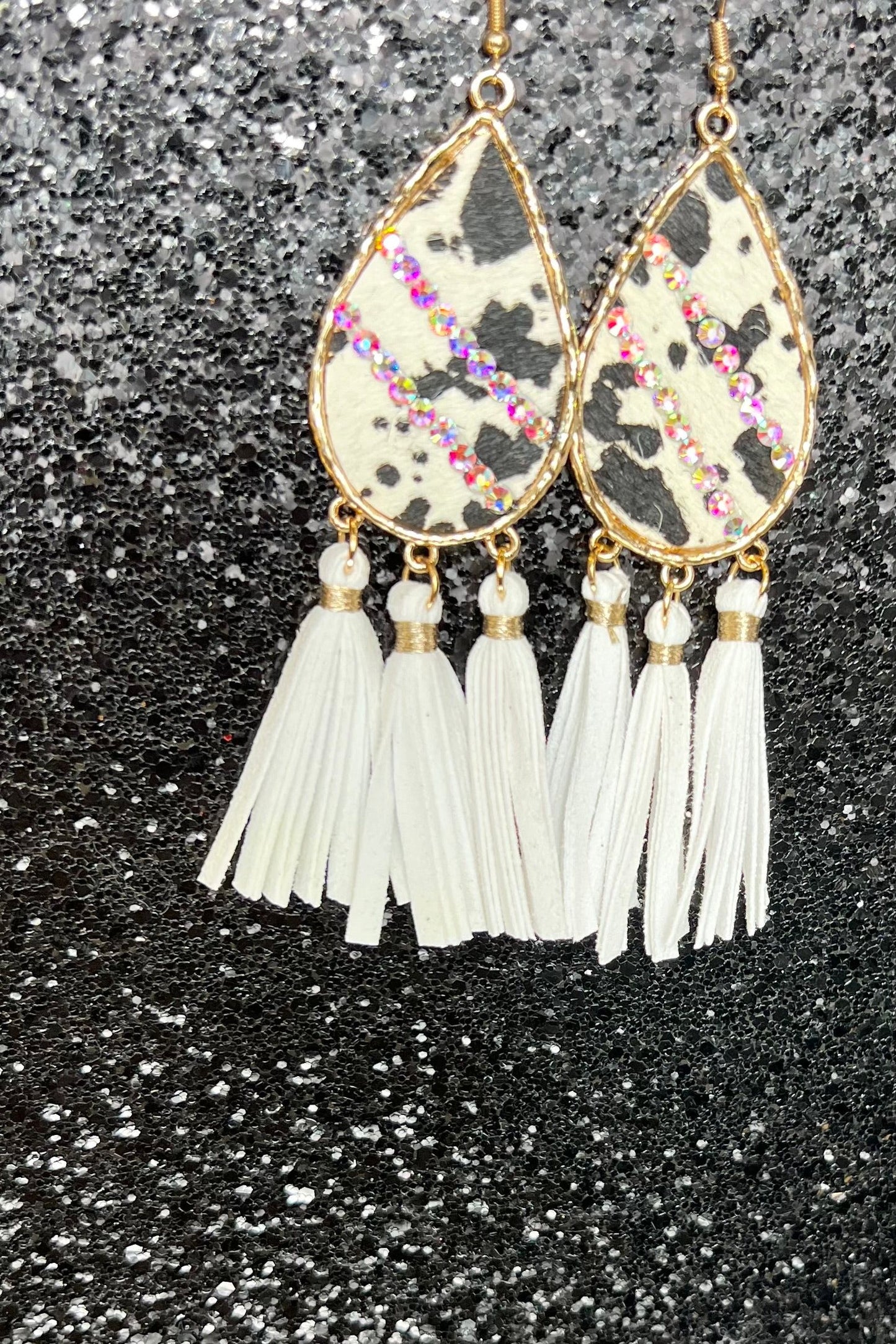 Cowhide Shimmer & Tassel Earrings