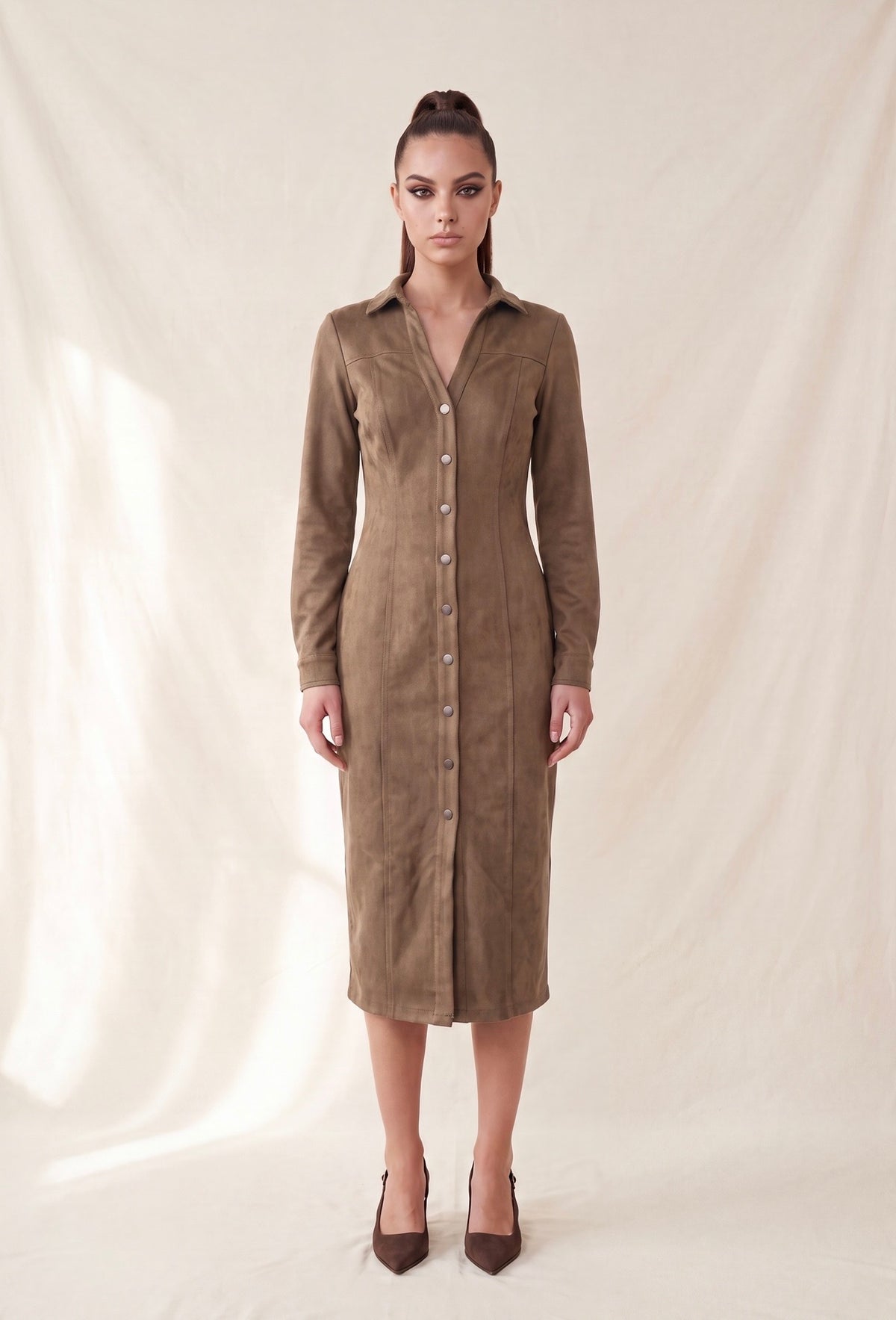 Cigar Smoke V-Neck Midi Dress