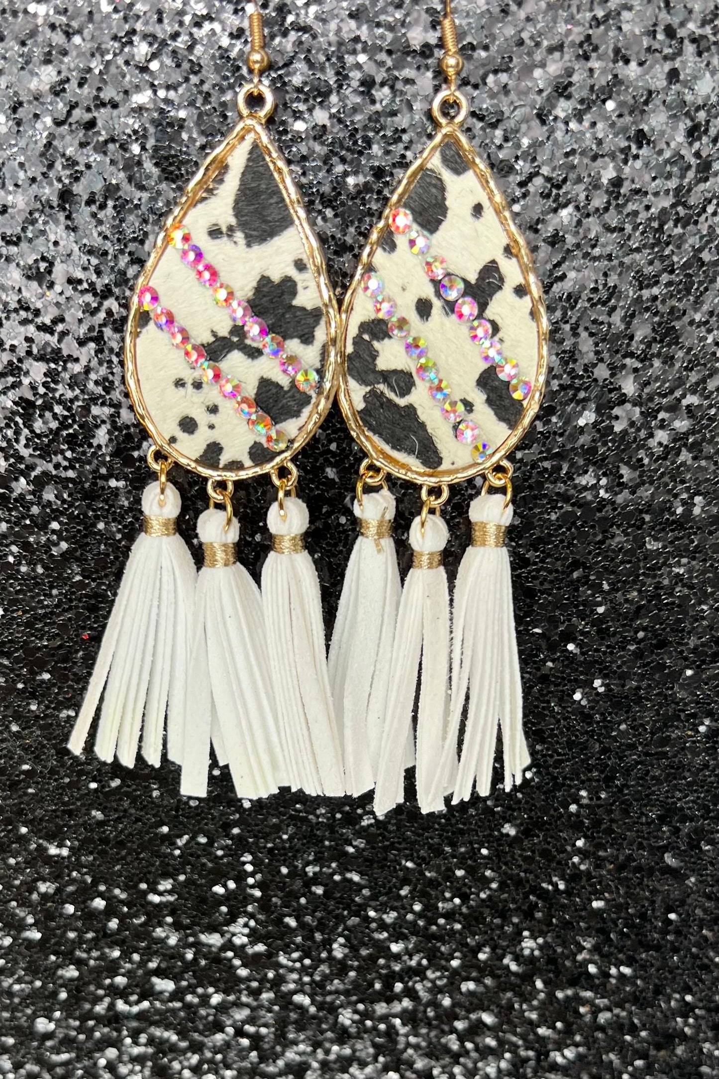 Cowhide Shimmer & Tassel Earrings