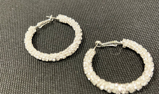 Silver or Gold Crystal Studded Hoop Earrings