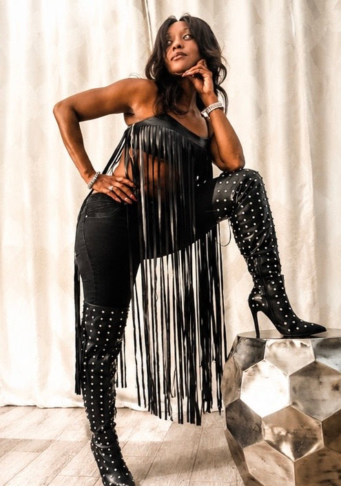 Say It All- Unstoppable Over The Knee Studded Rhinestone Boots