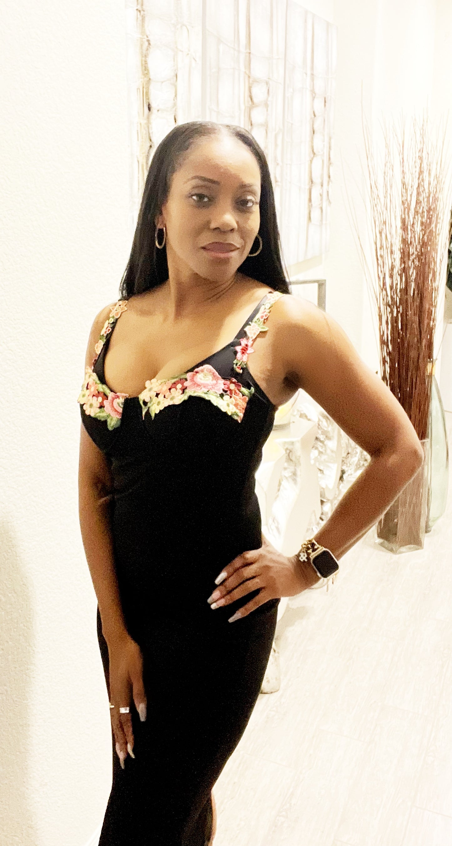 Flower Trim Bodycon Dress