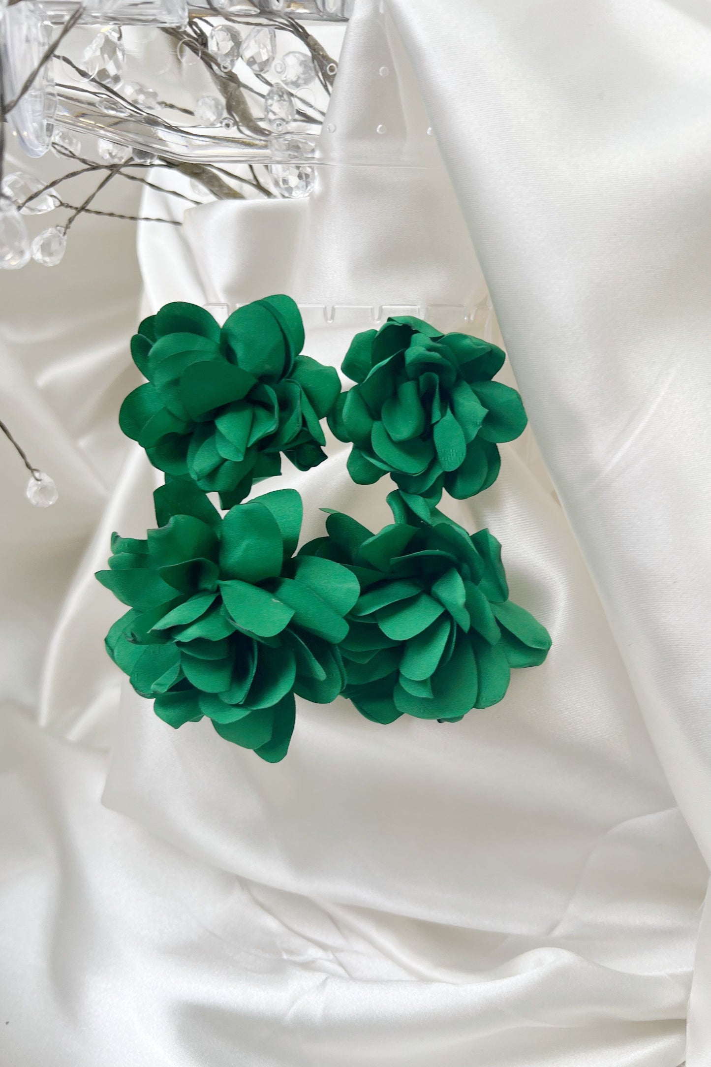 Green Flower Puffs Earrings