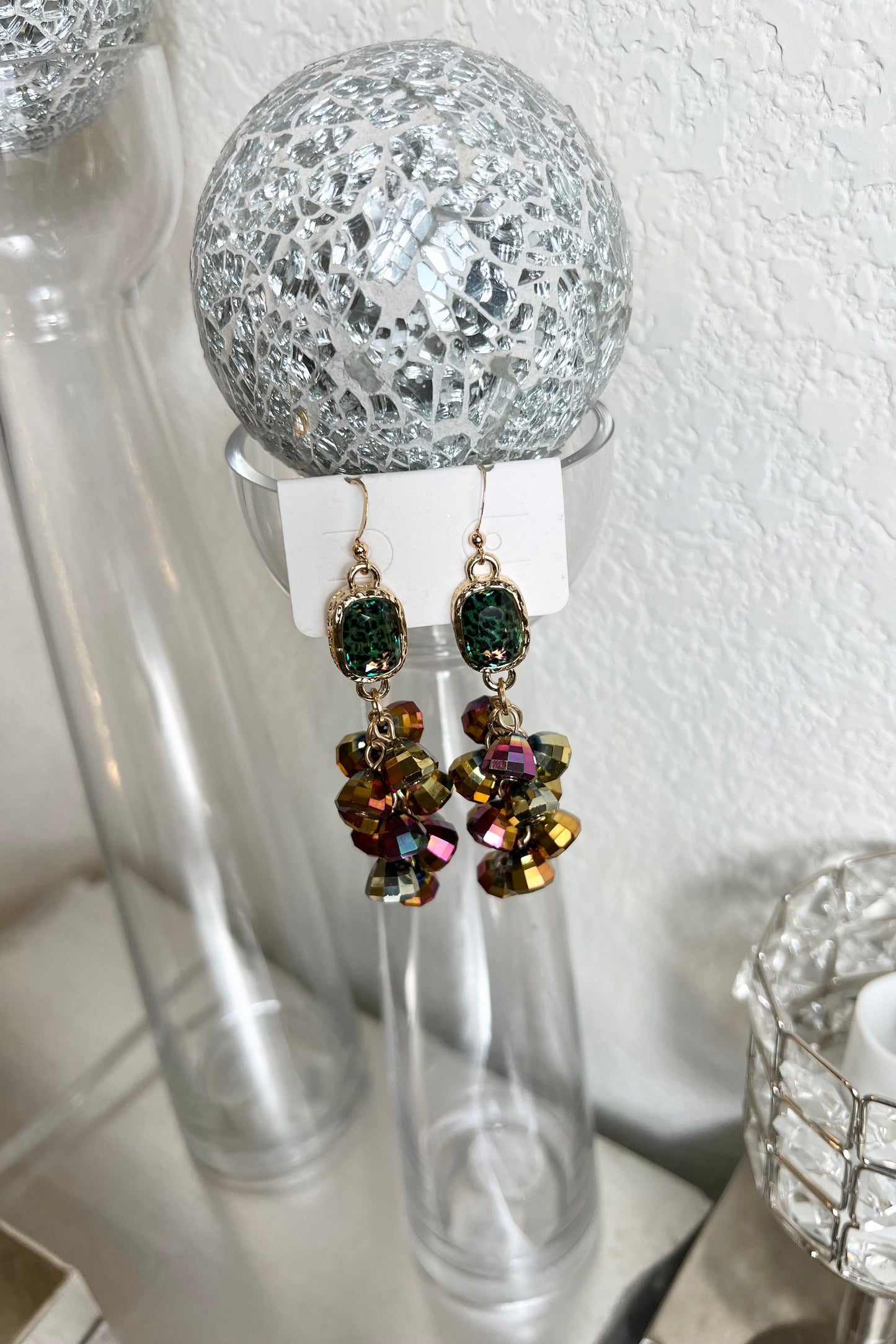 Multicolor Iridescent w/Stone:  Earrings