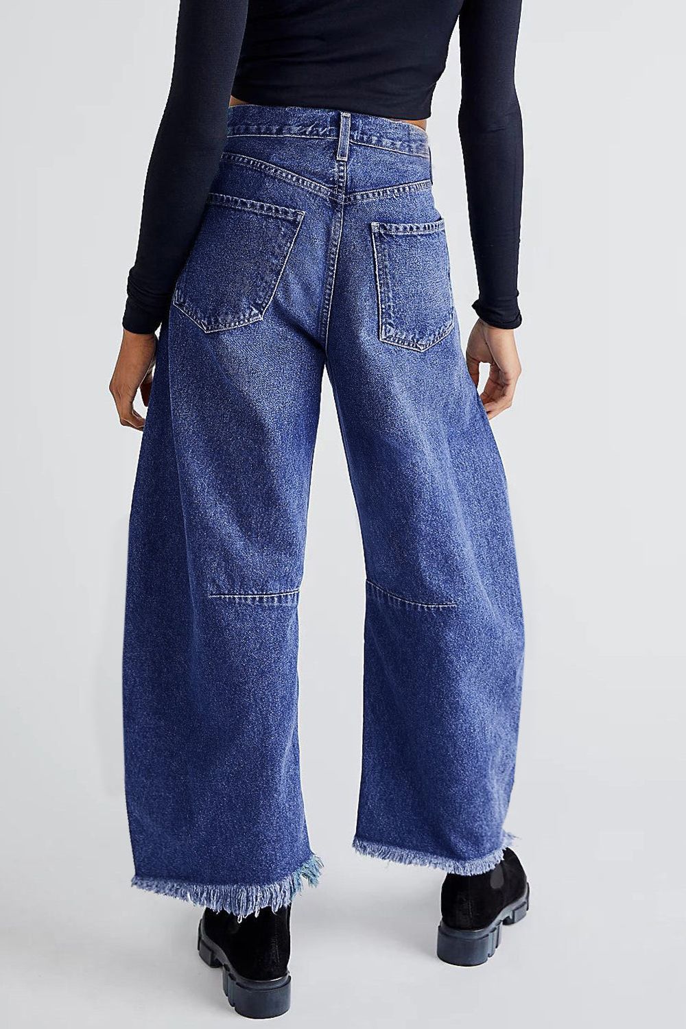 Raw Hem Wide Leg Jeans with Pockets