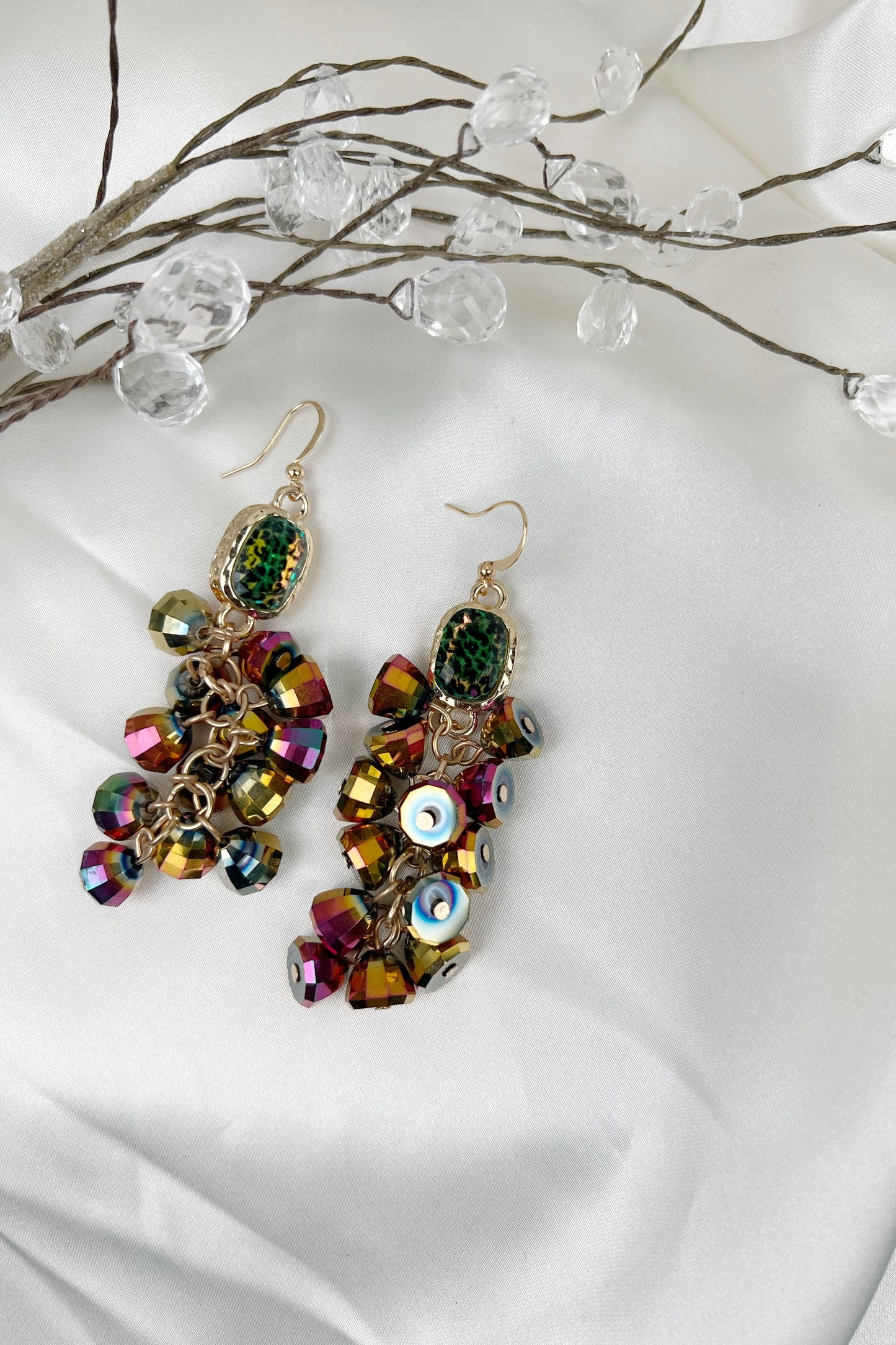 Multicolor Iridescent w/Stone:  Earrings