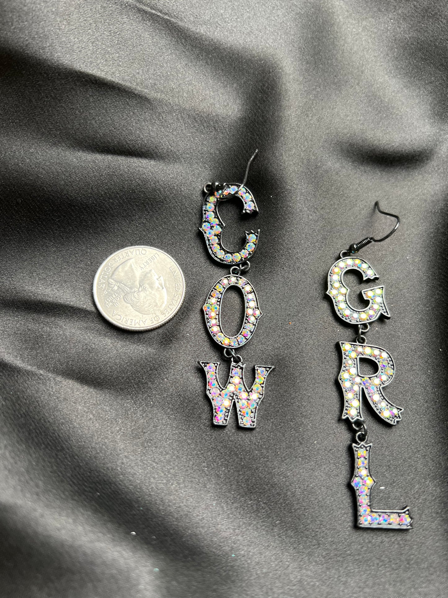 Cowgirl Spelled Out In Bling Earrings