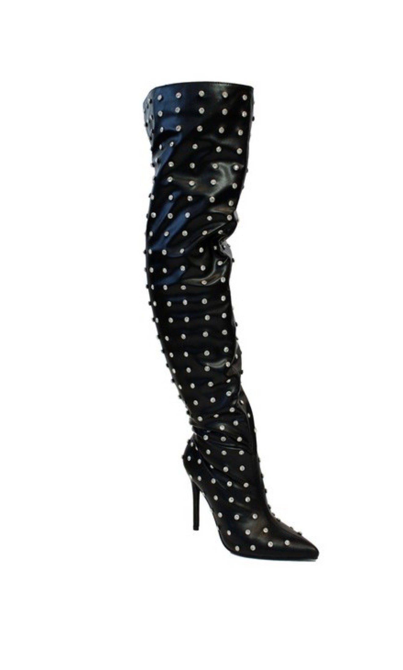 Say It All- Unstoppable Over The Knee Studded Rhinestone Boots