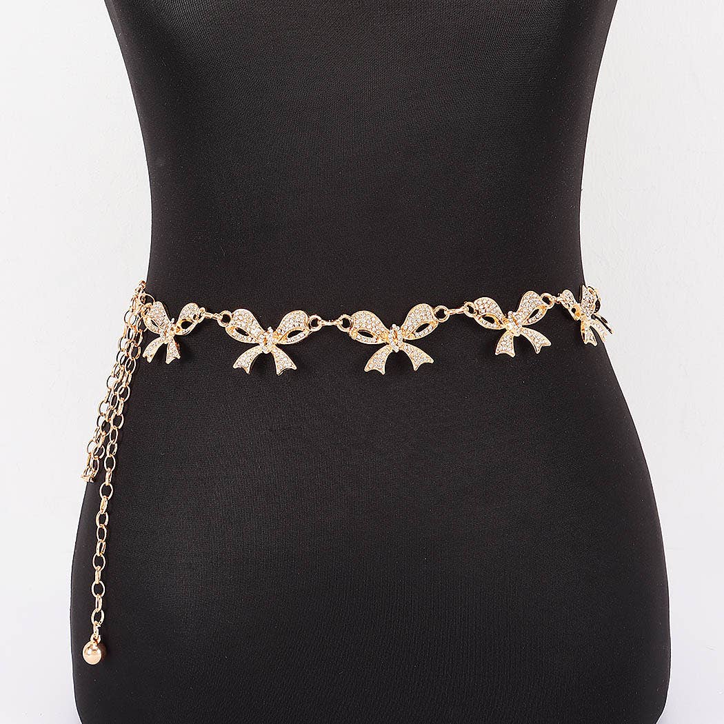 Sweetie Pie Rhinestone Bow Charm Chain Waist Belt