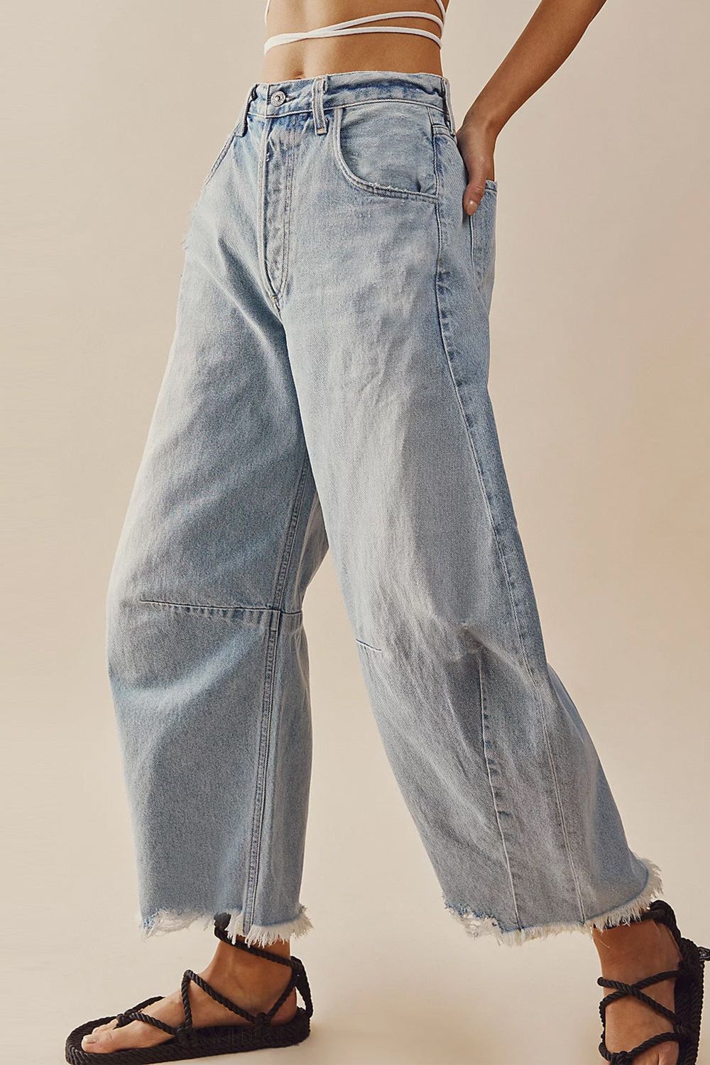 Raw Hem Wide Leg Jeans with Pockets