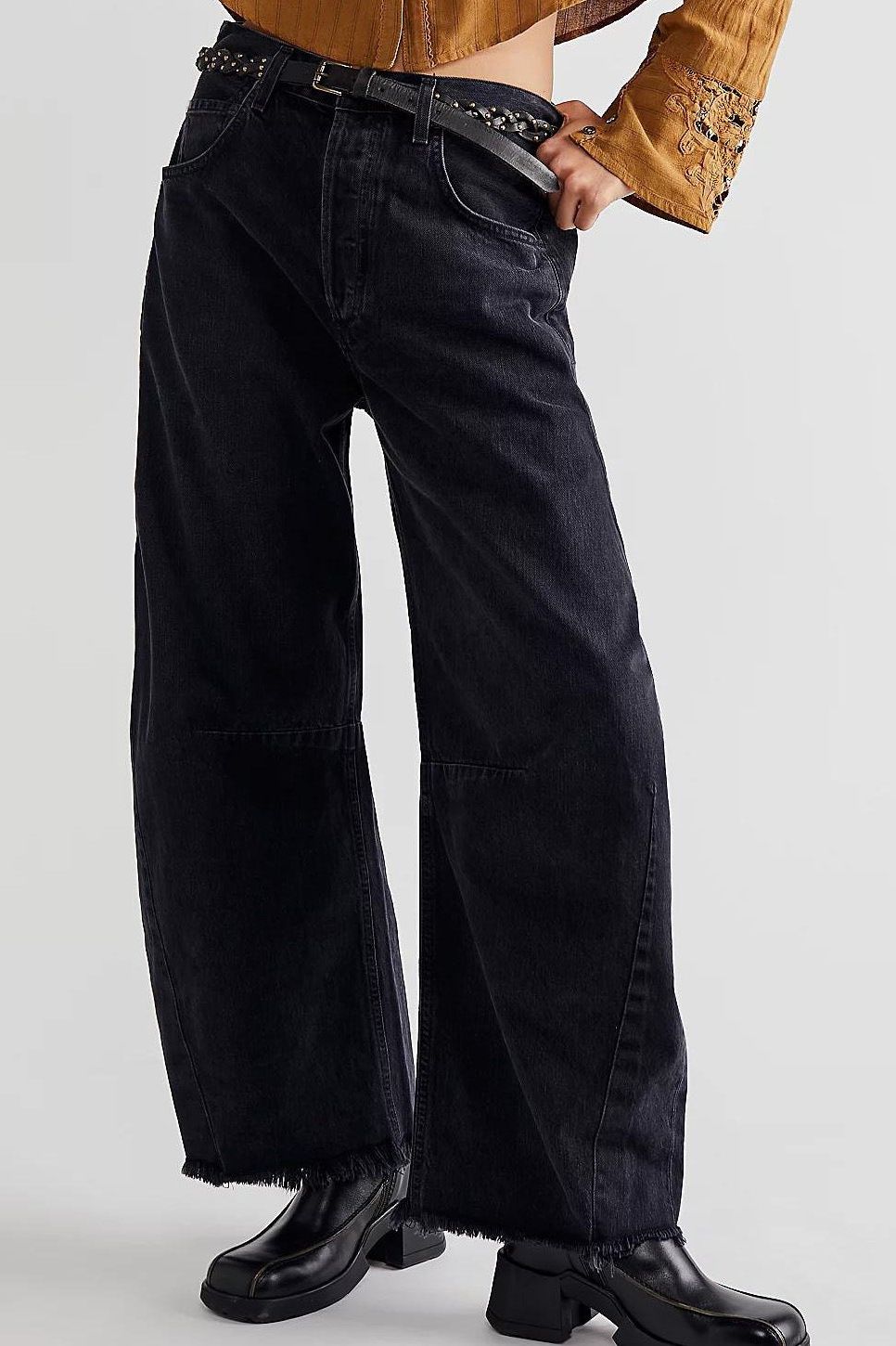 Raw Hem Wide Leg Jeans with Pockets