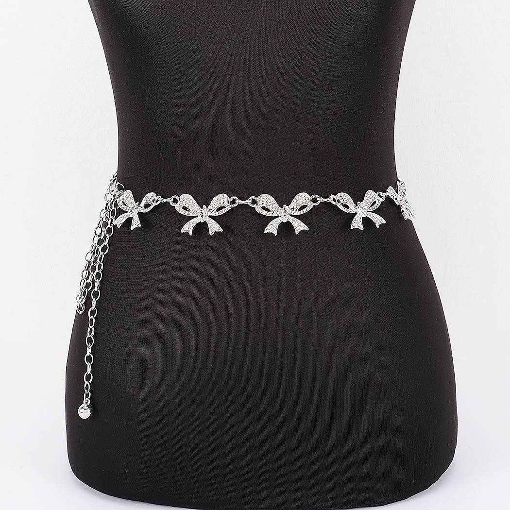 Sweetie Pie Rhinestone Bow Charm Chain Waist Belt
