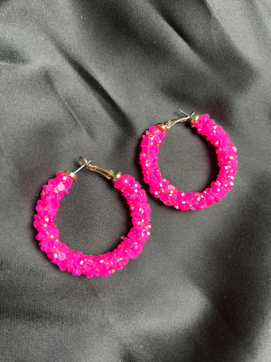 Shimmering Hot Pink Hoop Earrings