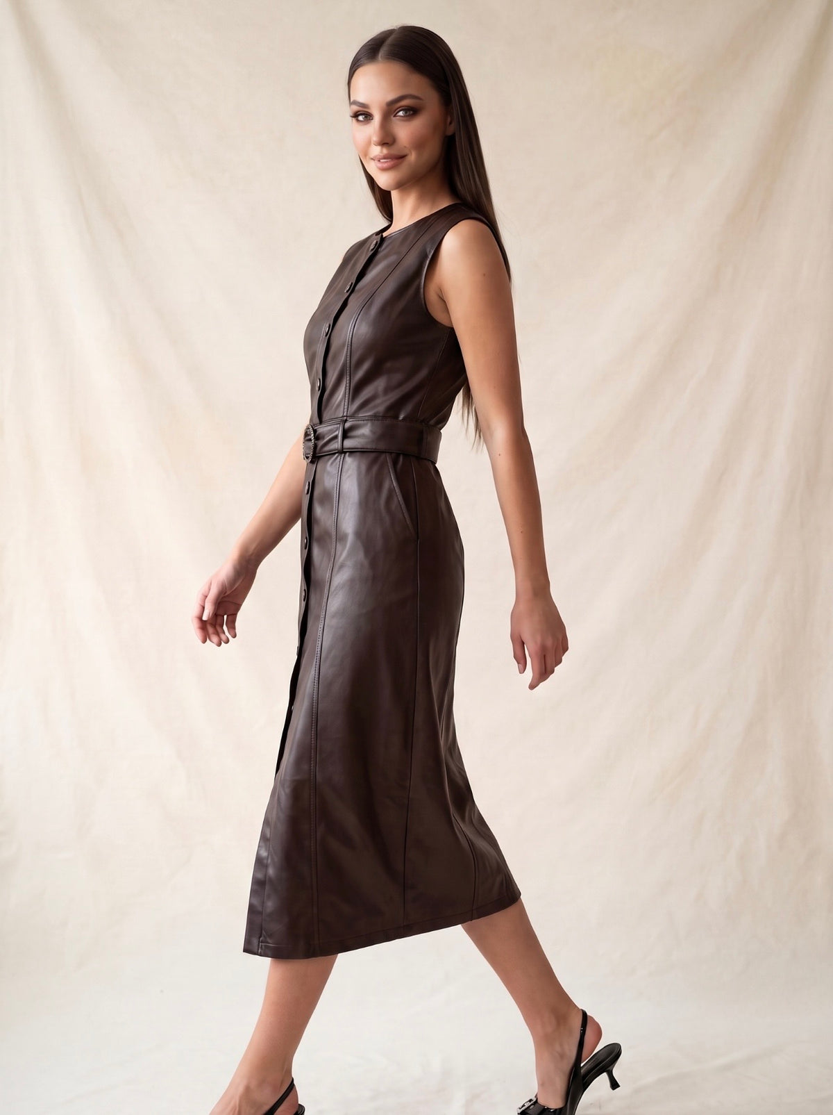 Deep Dark Brown Button Down Dress: Posh Adara
