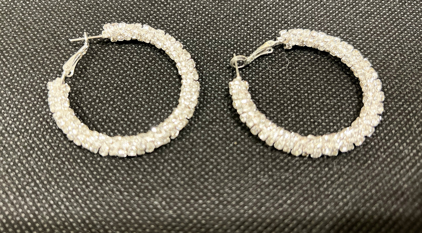 Silver or Gold Crystal Studded Hoop Earrings