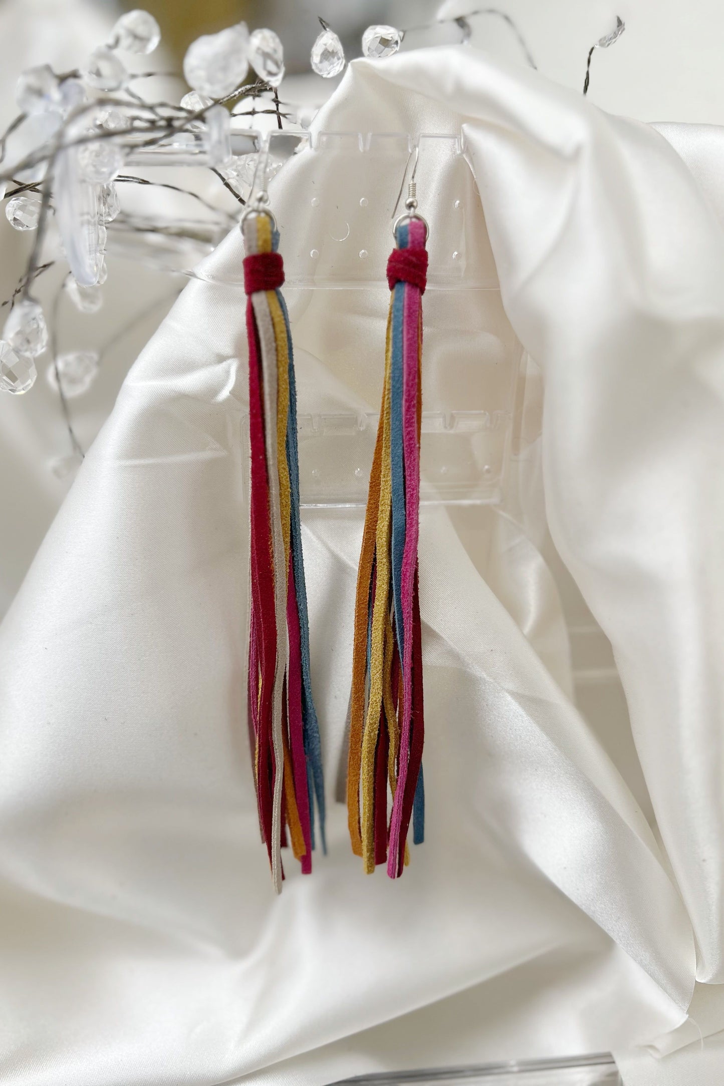 Leather Single Line Tassel Earrings