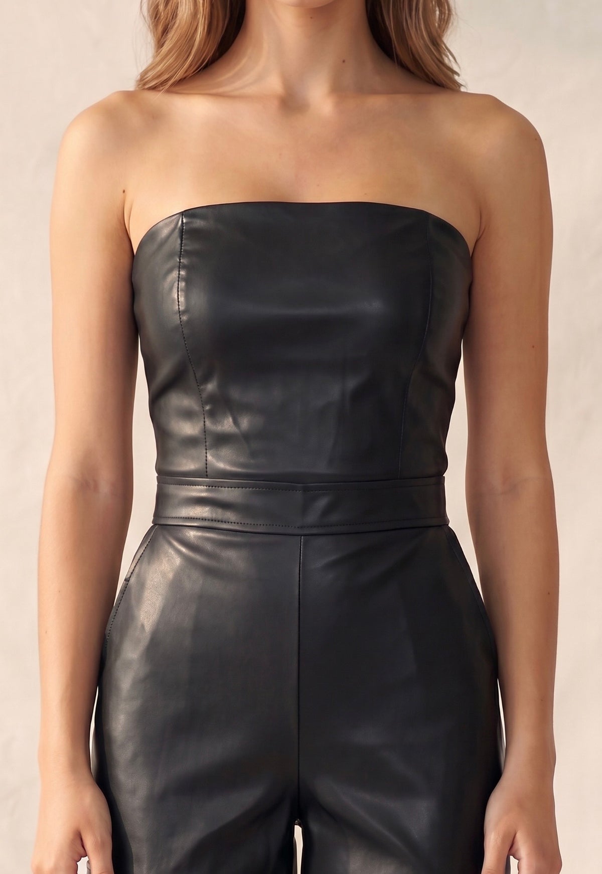 Darkest Night Black Vegan Leather Jumpsuit: Posh Adara