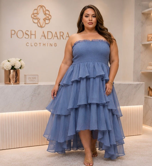 A Vision In Blue Layers: Plus Size Strapless Dress