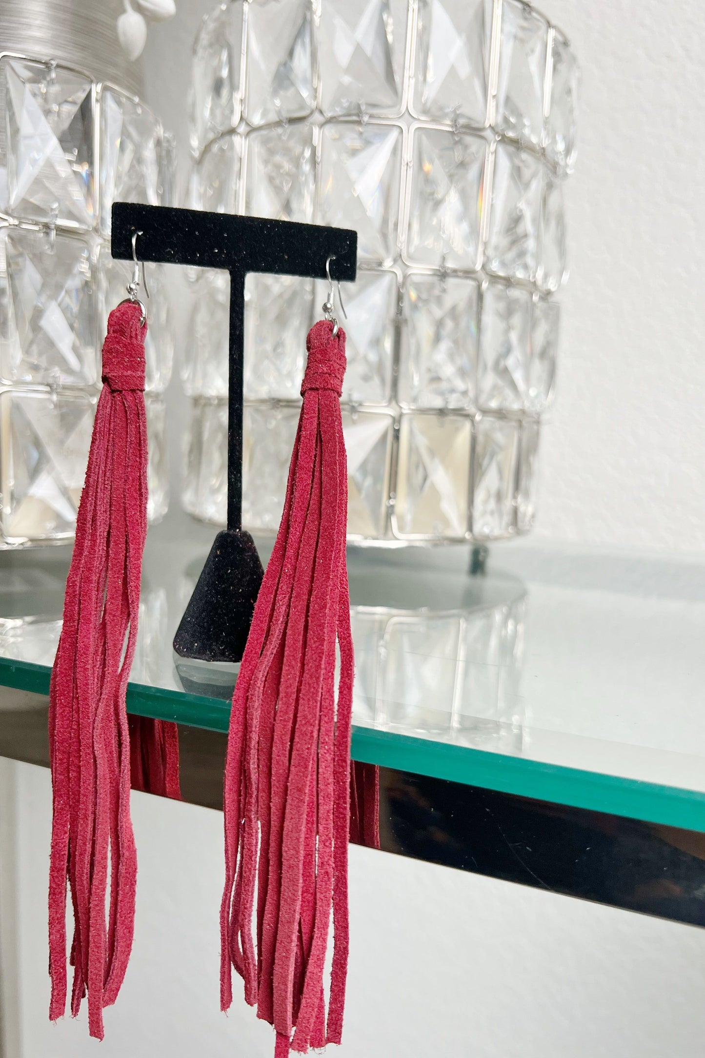 Leather Single Line Tassel Earrings
