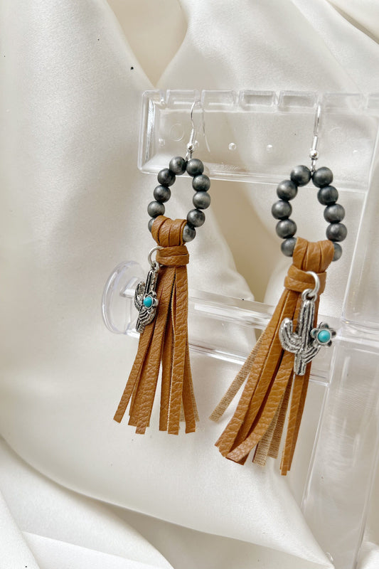 Cactus Tassel and Chrome Earrings