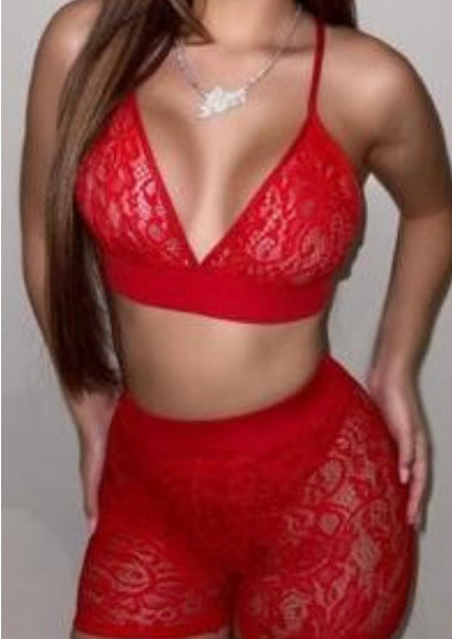 Two-Piece Red Hot Bikini Boy Short Combo