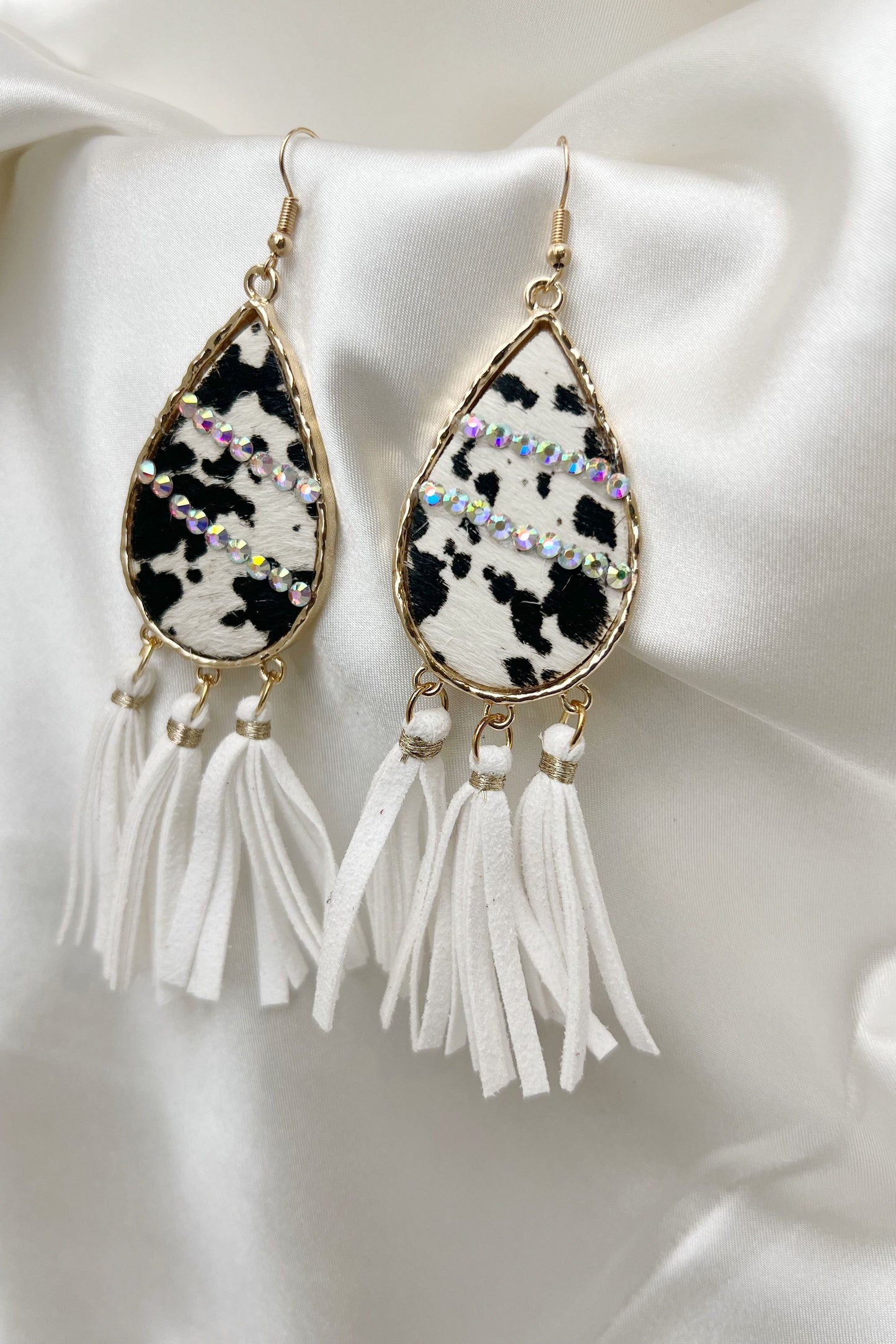 Cowhide Shimmer & Tassel Earrings