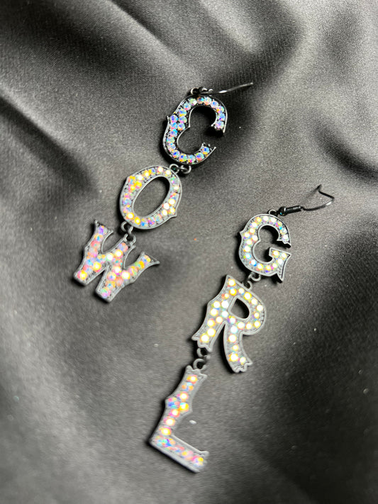 Cowgirl Spelled Out In Bling Earrings