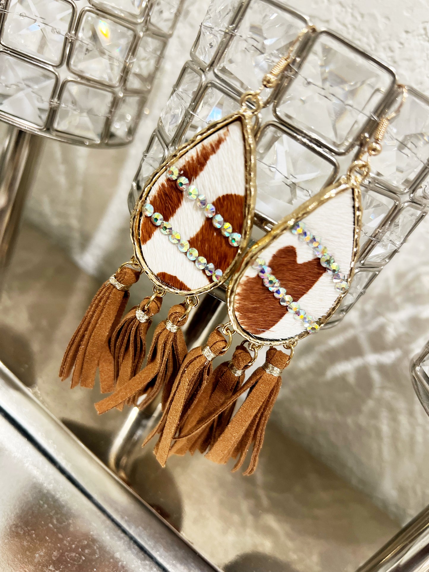 Cowhide Shimmer & Tassel Earrings