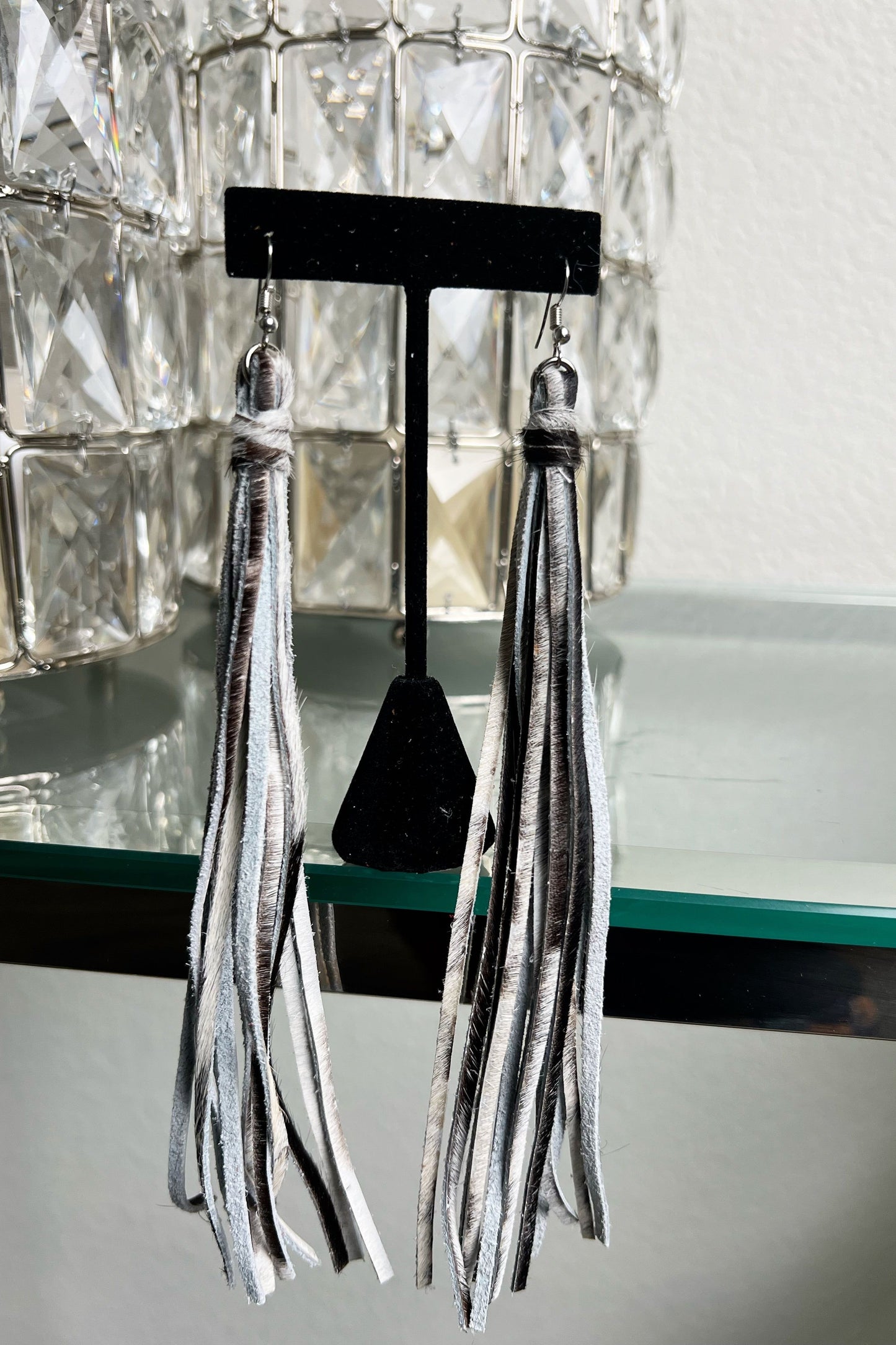 Leather Single Line Tassel Earrings