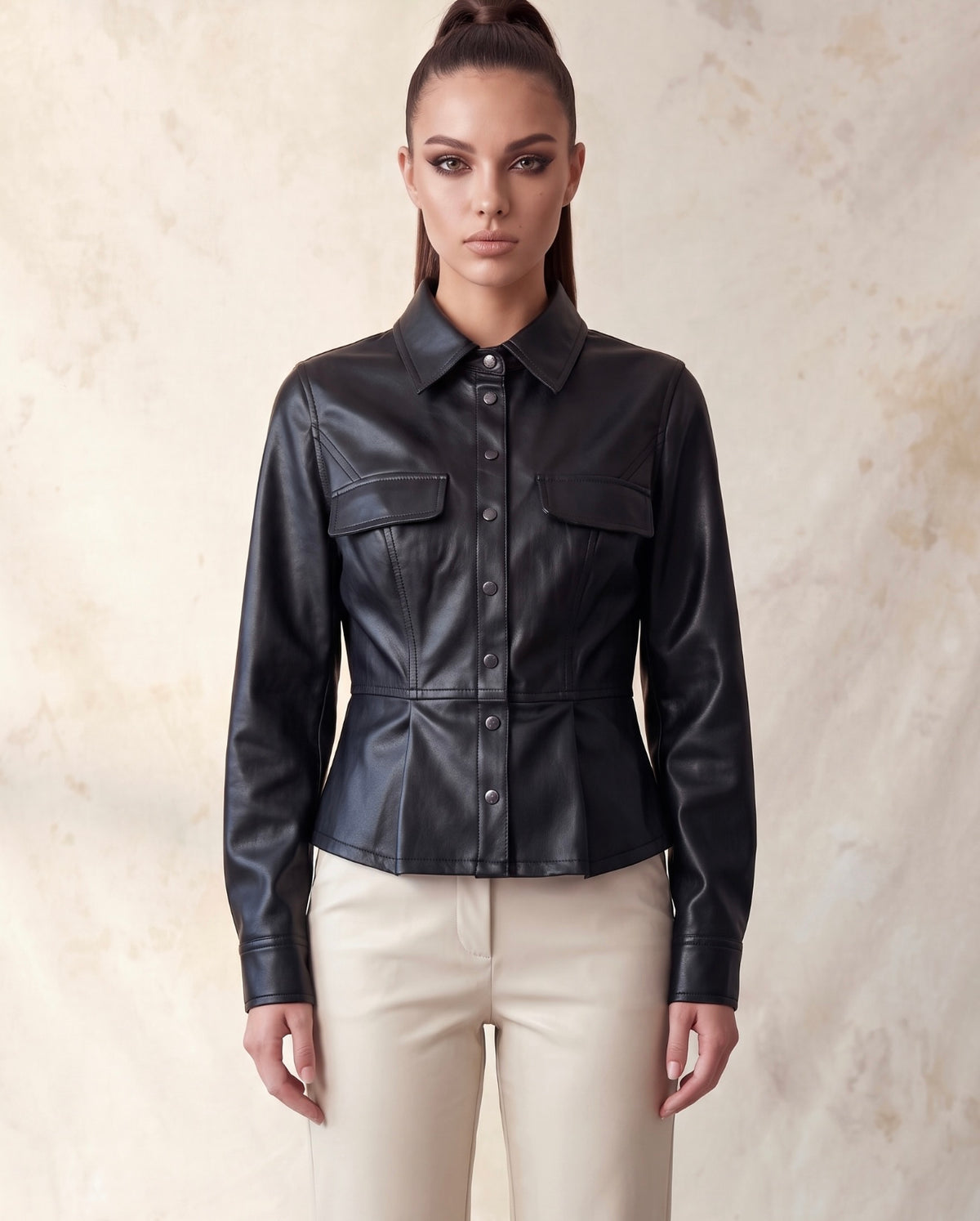 The Sasha:Button Down Vegan Leather Top: Posh Adara