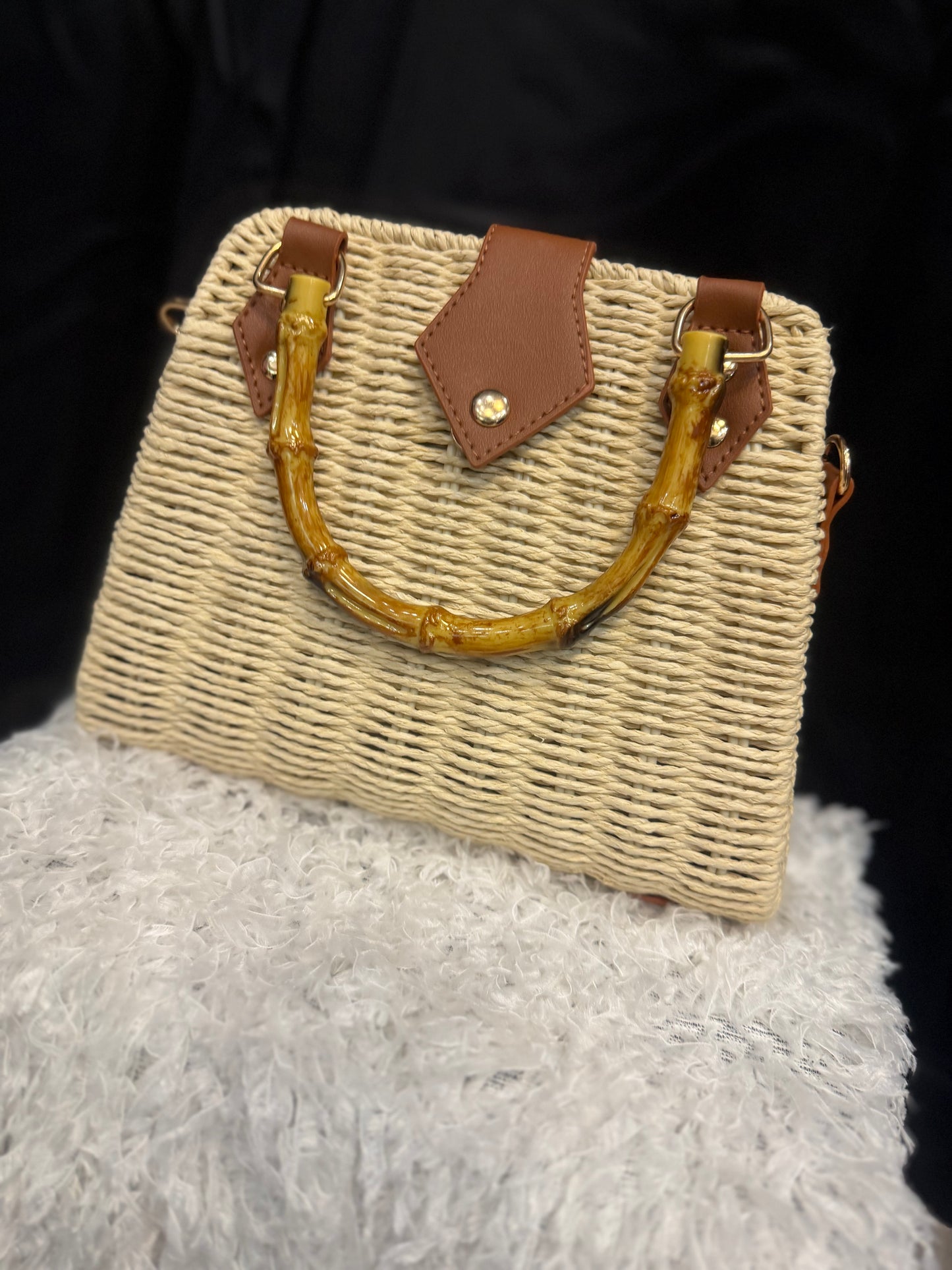 Straw Handbag w/ Bamboo Handles