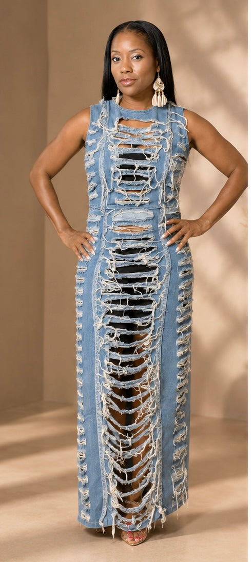 Shredded Denim DivaTwo-Piece Set