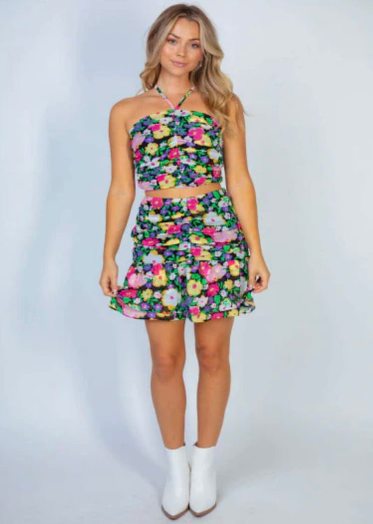 Halter Floral Two Piece Skirt Set