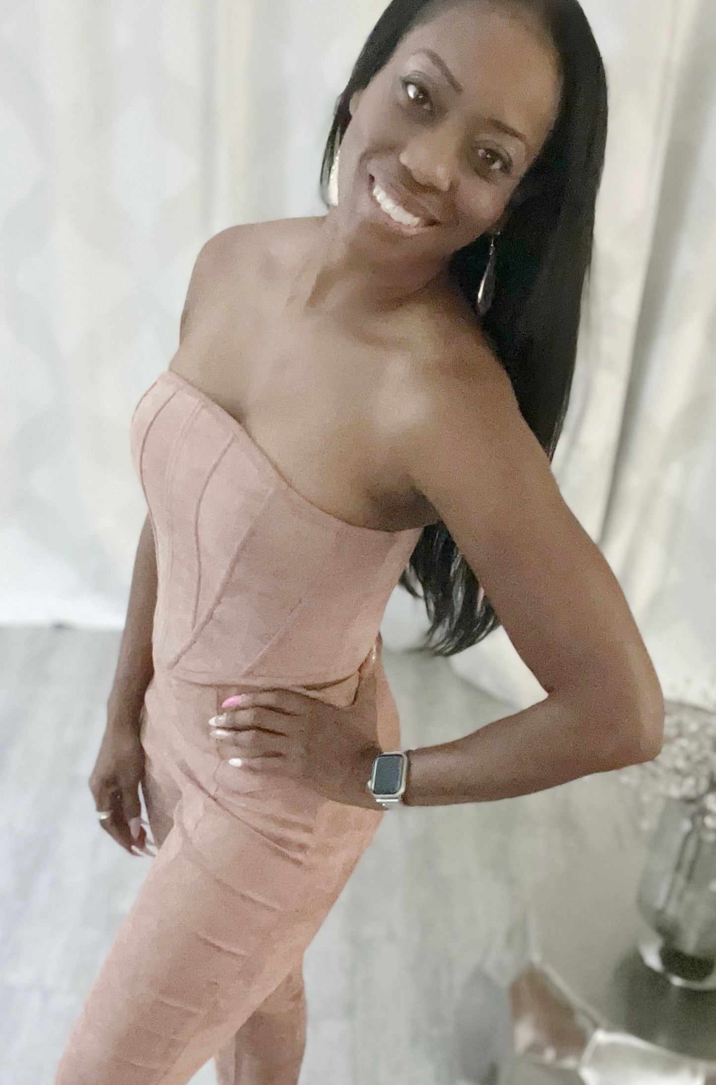 Strawberry Milkshake Vegan Suede Corset Pants Set
