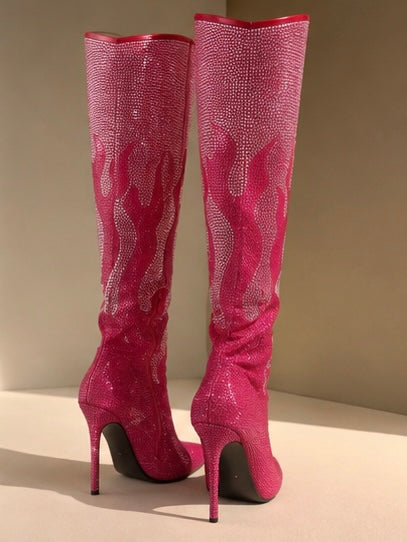 Flames Rising Over The Knee Sparkling Stileto Boots