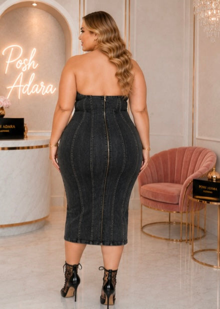 PLUS:  Bodacious Black Denim Strapless Dress