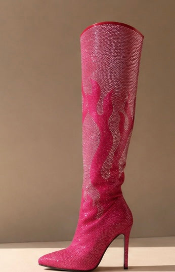 Flames Rising Over The Knee Sparkling Stileto Boots