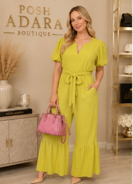 POSITIVE VIBES PLEATED & BELTED JUMPSUIT