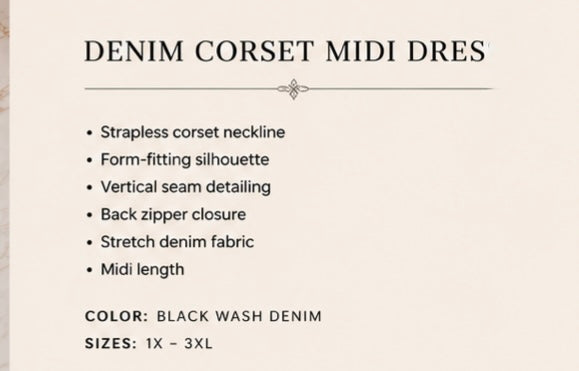 PLUS:  Bodacious Black Denim Strapless Dress