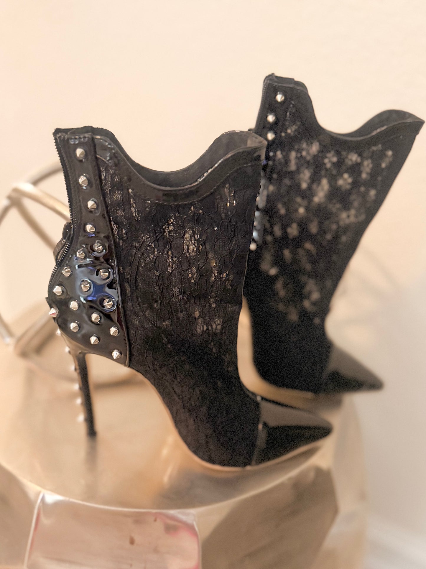 Studded Black Lace Revenge Booties For Baddies
