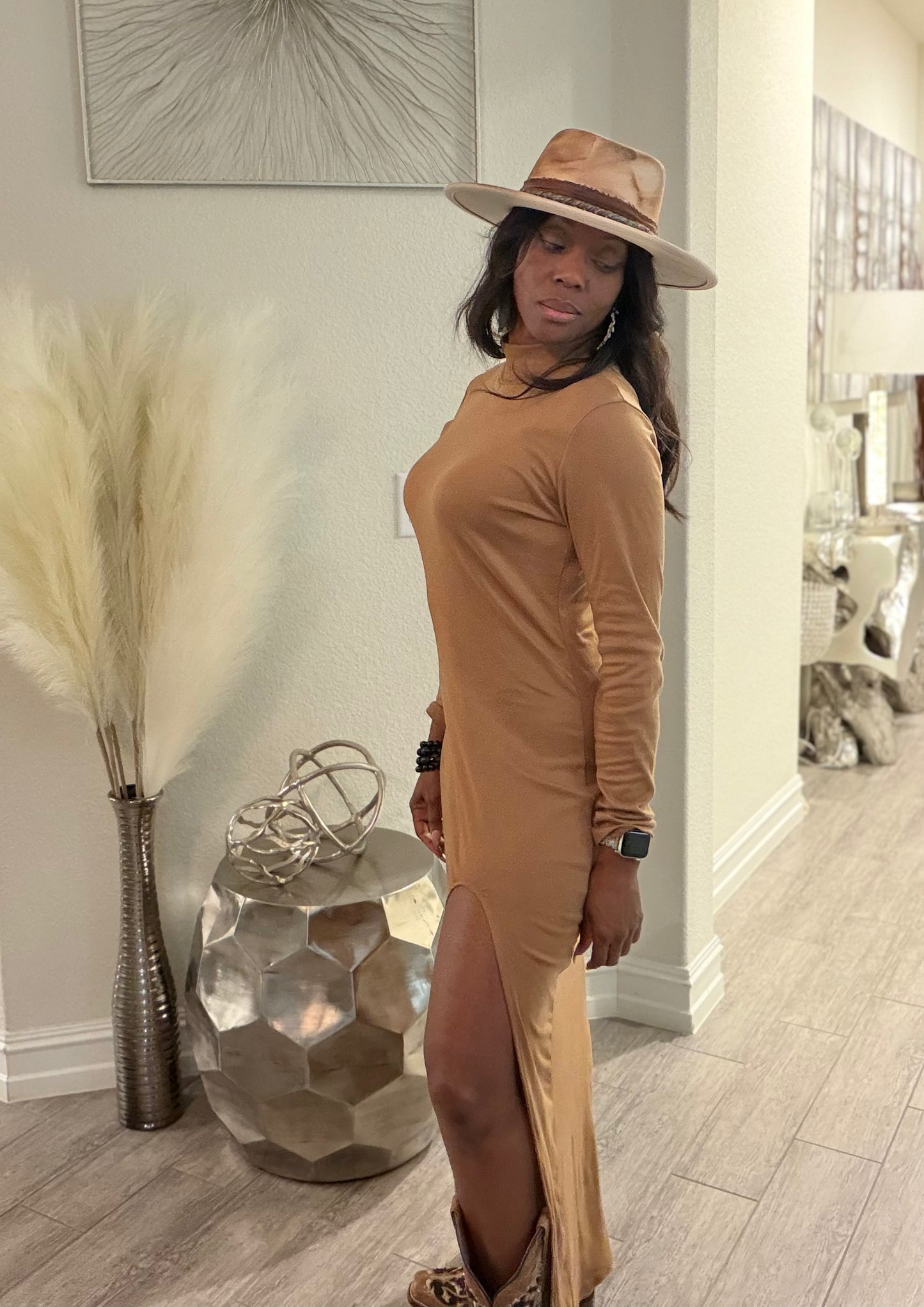 Camel High Split  Dress