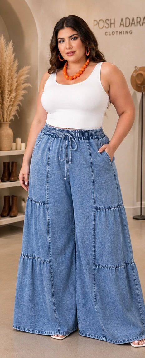 Wide Leg Tiered Jeans (Includes Plus Sizes)